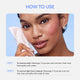 Enlarge image of Instruction graphic titled &amp;#39;HOW TO USE&amp;#39; showing a woman with a white towel on her face, with two steps of facial massage and rinsing instructions below on a light gray background.
