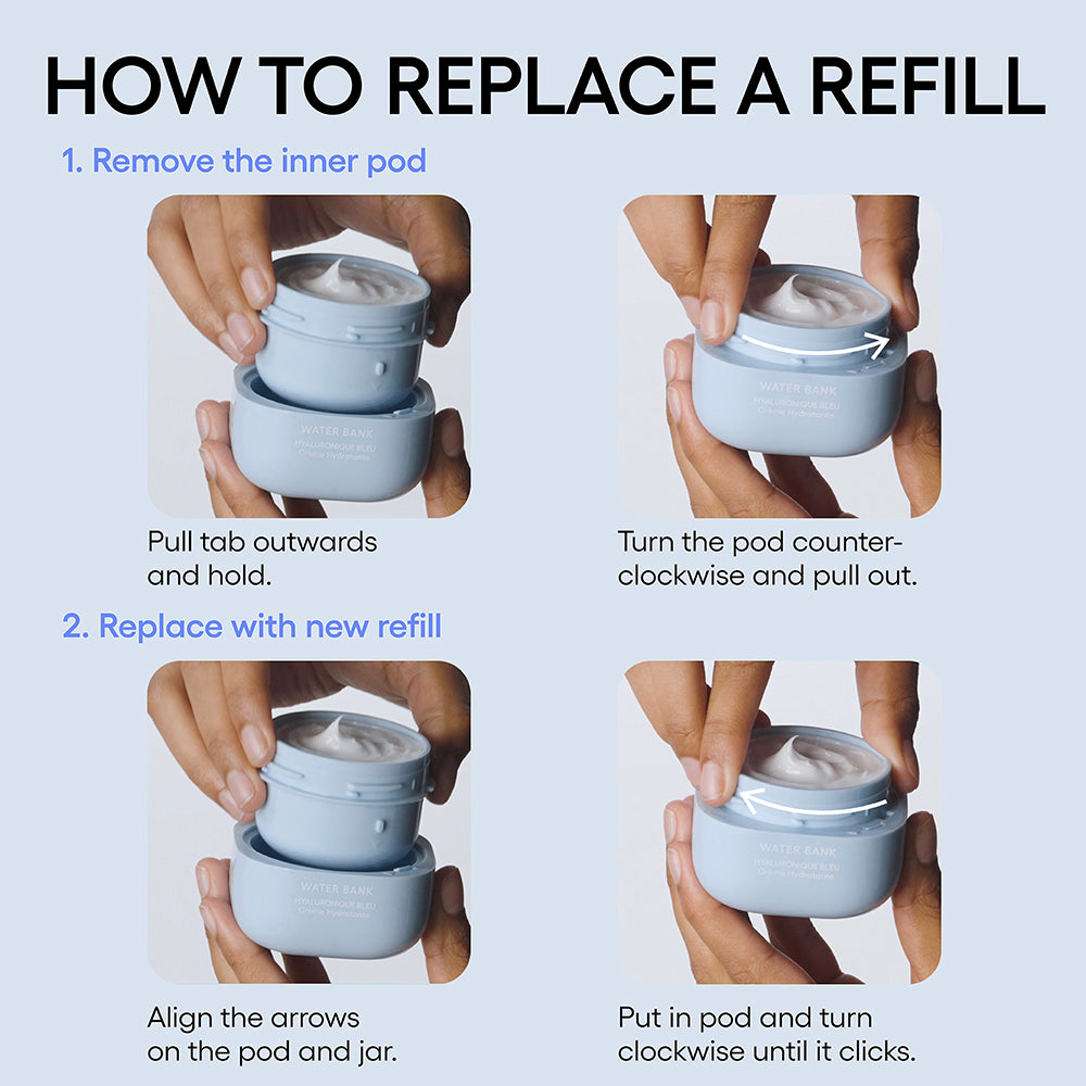 Water Bank Blue Hyaluronic Cream Moisturizer refill replacement instructions